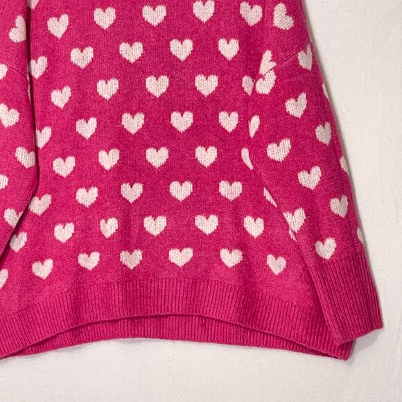 Vince Camuto Sweater Womens Large Pink White Hearts All Over Soft Baggy Pullover - Picture 8 of 10
